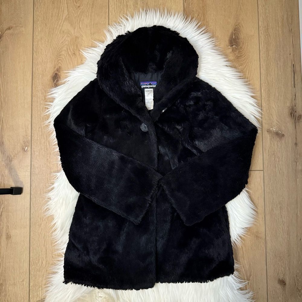 [Patagonia] Black Chenille Pelage High Pile Fleece Collared Jacket Girls Size 10